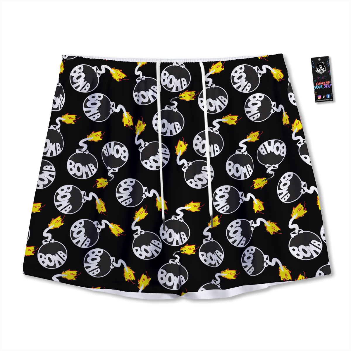 Bomb And Fire Print Pattern Mesh Shorts-grizzshop