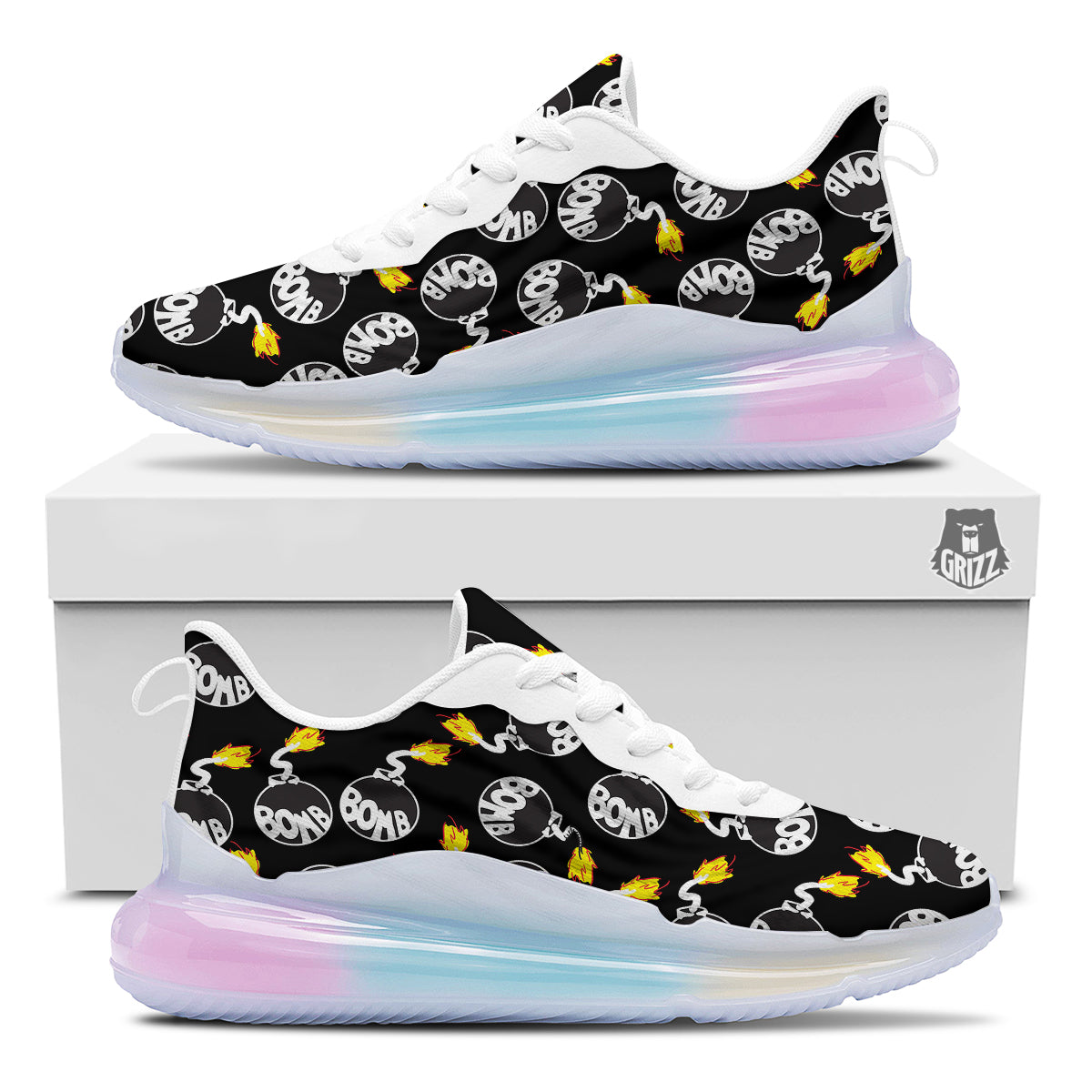 Bomb And Fire Print Pattern Running Sneakers-grizzshop