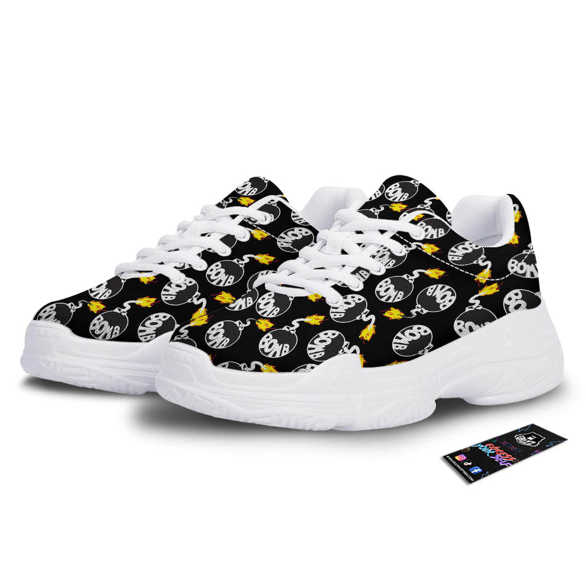 Bomb And Fire Print Pattern White Chunky Shoes-grizzshop