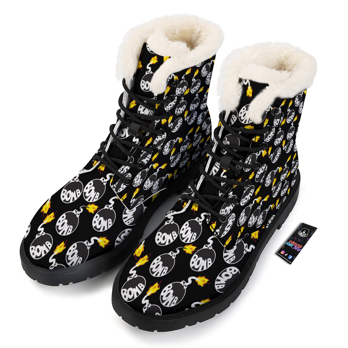 Bomb And Fire Print Pattern Winter Boots-grizzshop