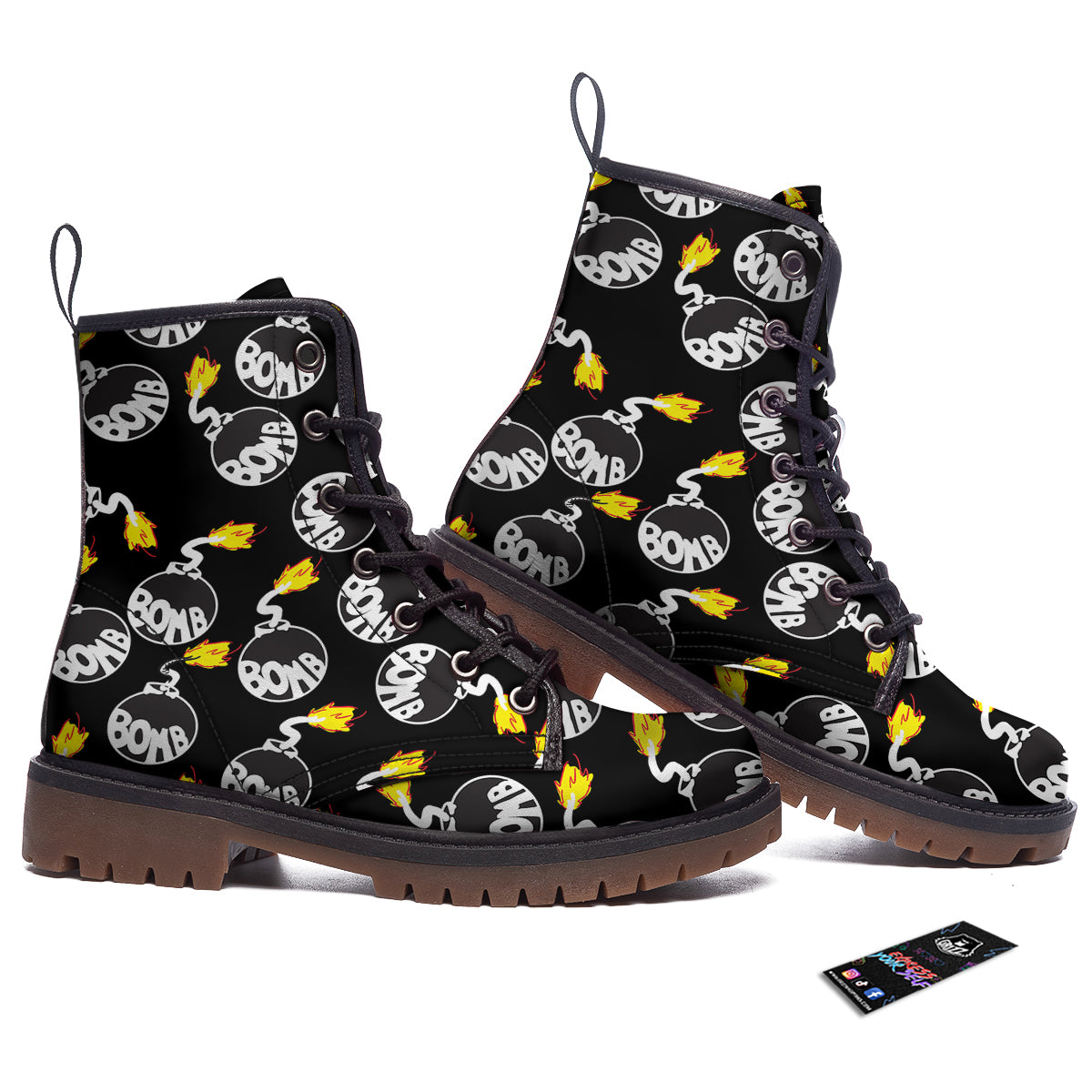 Bomb And Fire Print Pattern Work Boots-grizzshop