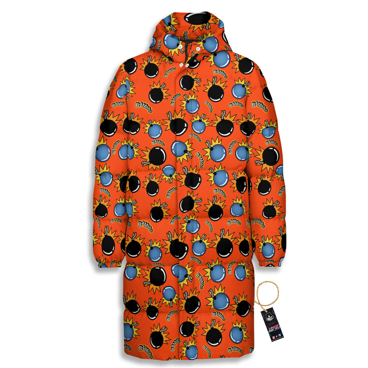 Bomb Bamm Print Pattern Long Down Jacket-grizzshop