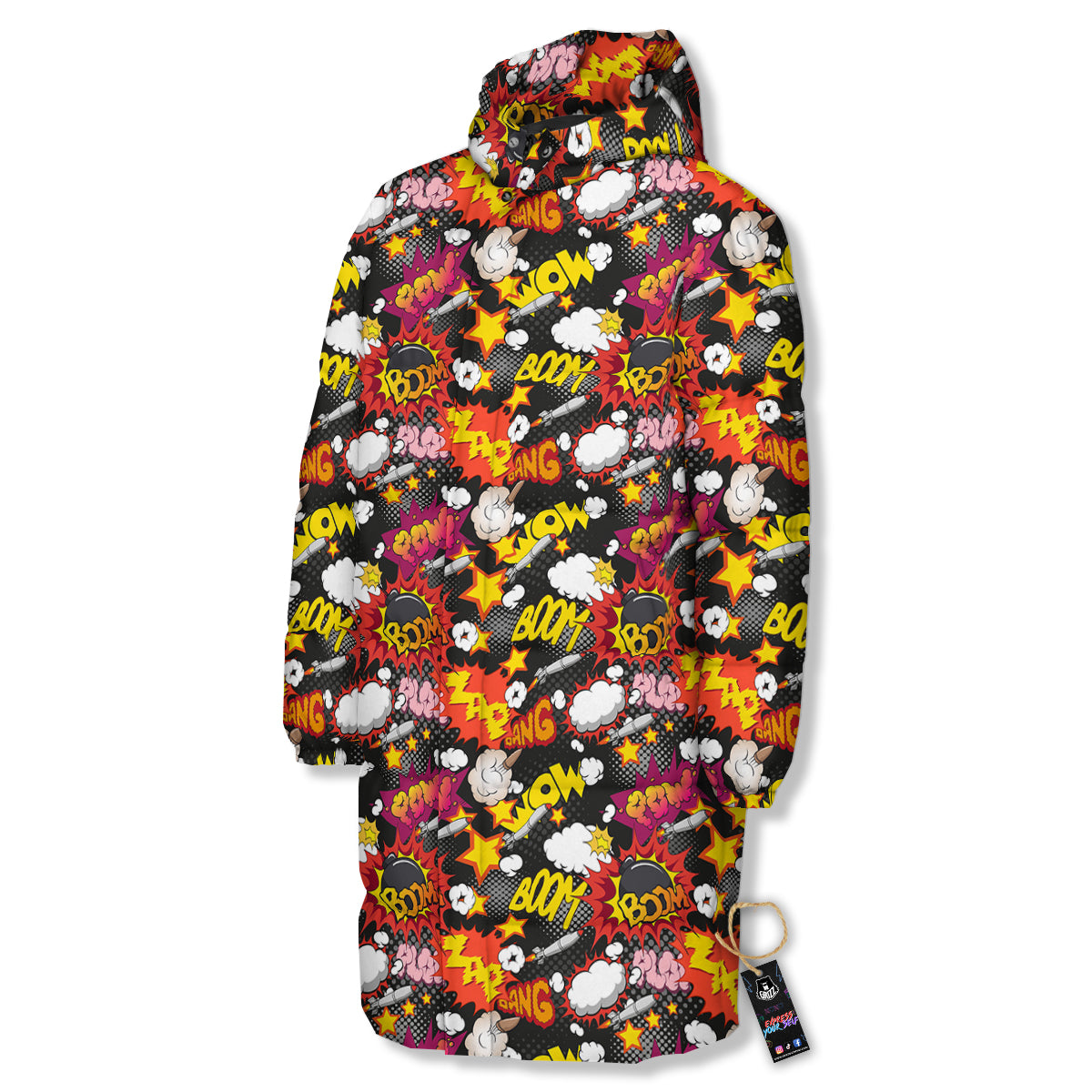 Bomb Boom Comic Graffiti Print Pattern Long Down Jacket-grizzshop