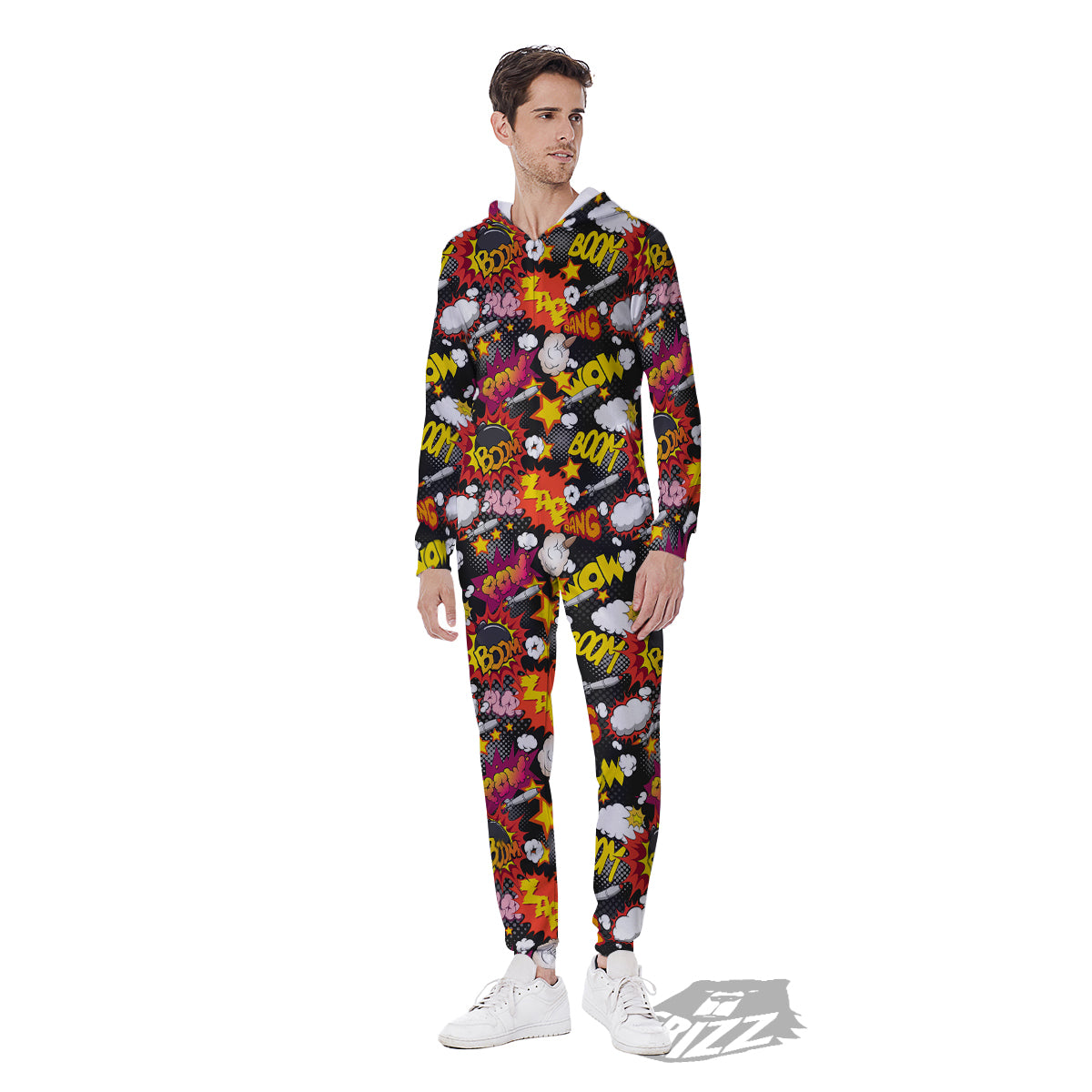 Bomb Boom Comic Graffiti Print Pattern Men's Jumpsuit-grizzshop