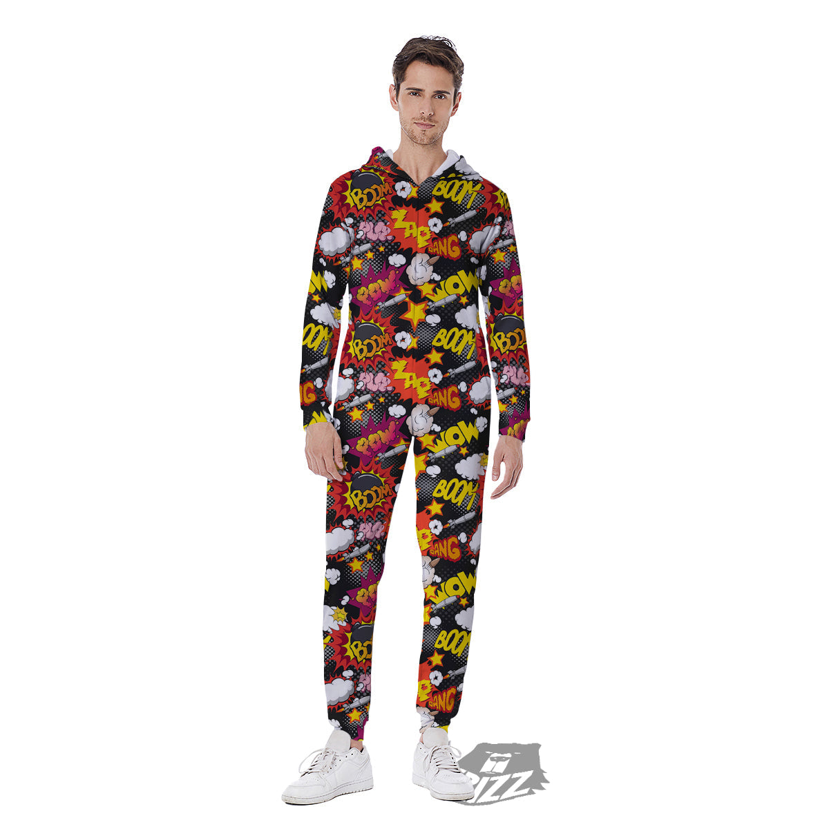 Bomb Boom Comic Graffiti Print Pattern Men's Jumpsuit-grizzshop
