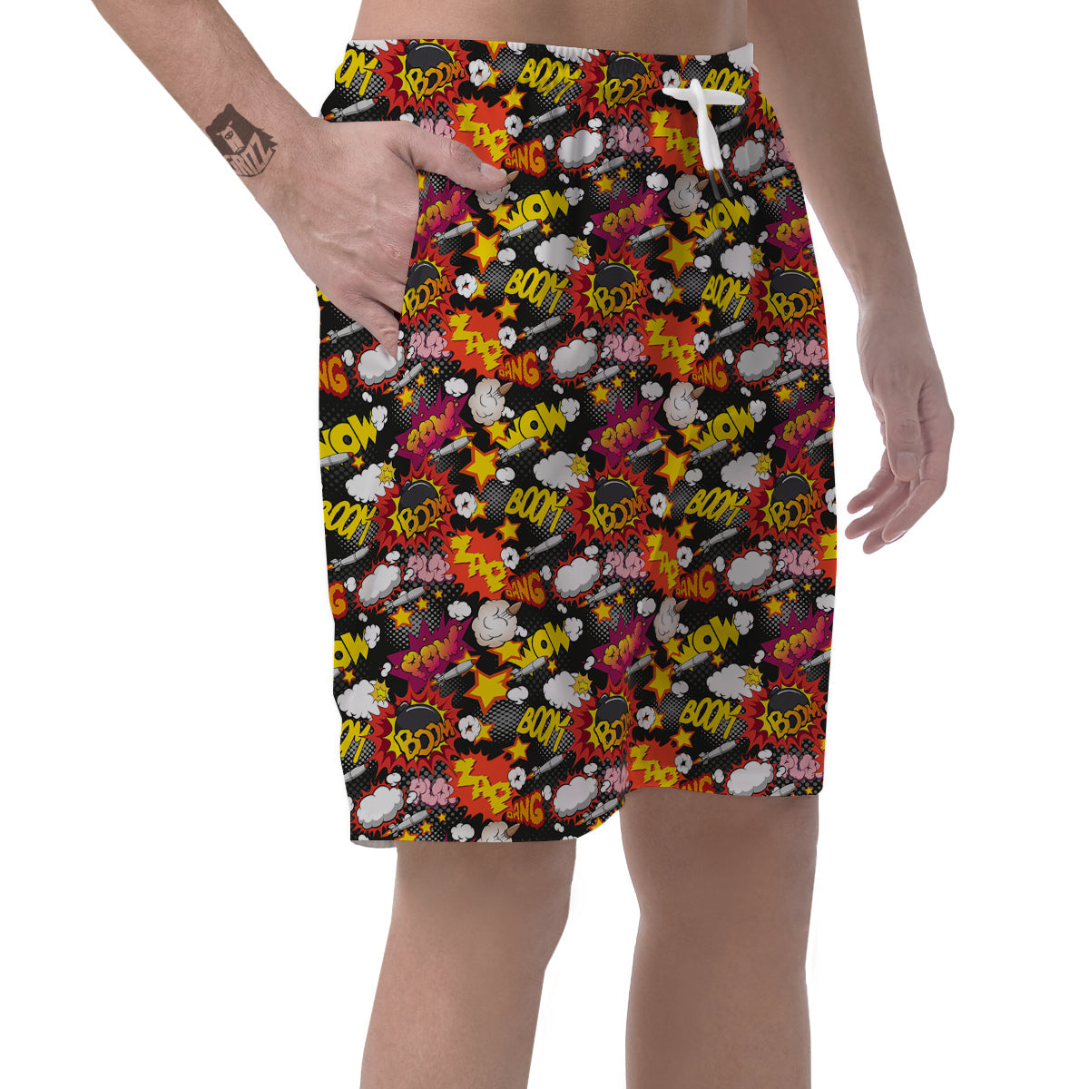 Bomb Boom Comic Graffiti Print Pattern Men's Shorts-grizzshop