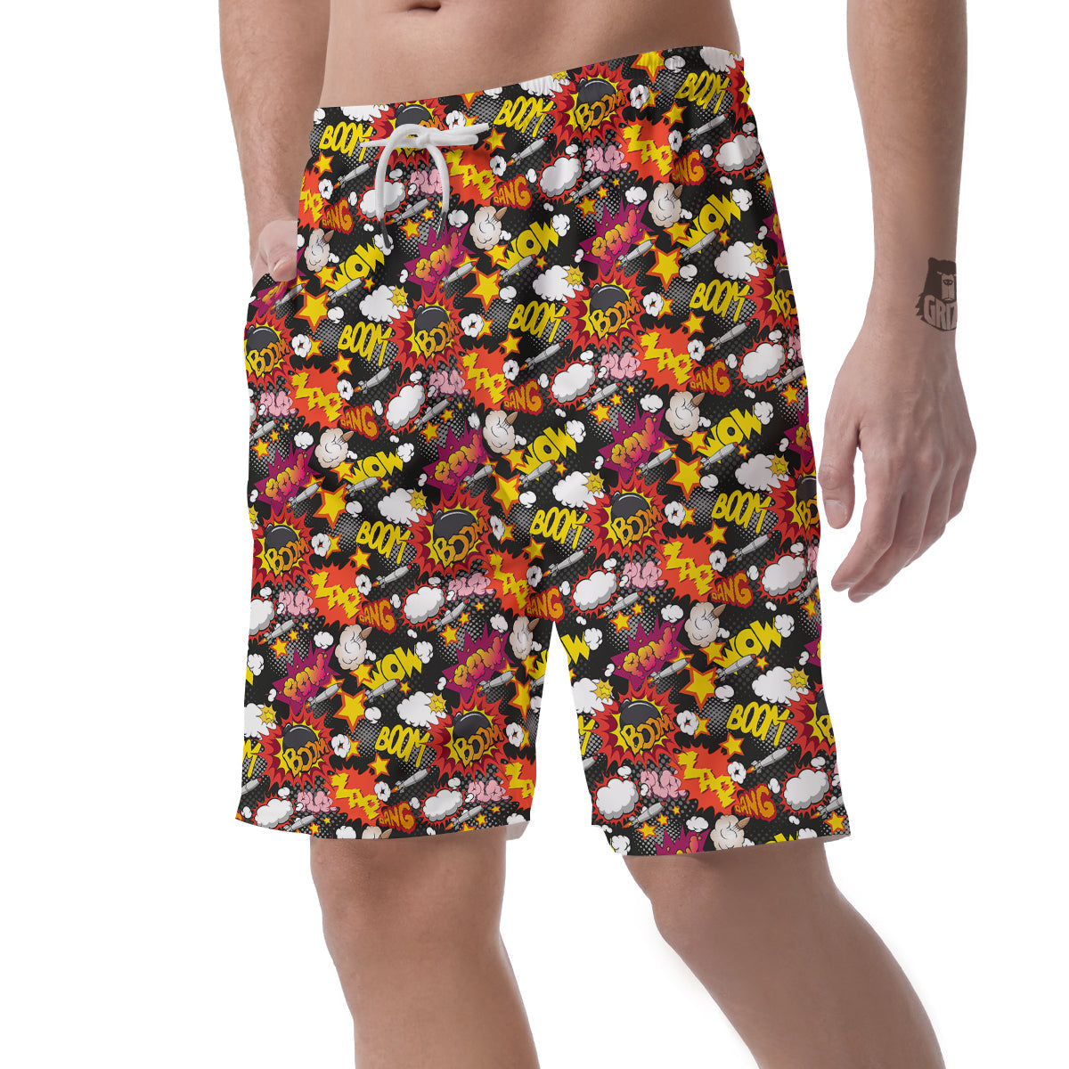 Bomb Boom Comic Graffiti Print Pattern Men's Shorts-grizzshop
