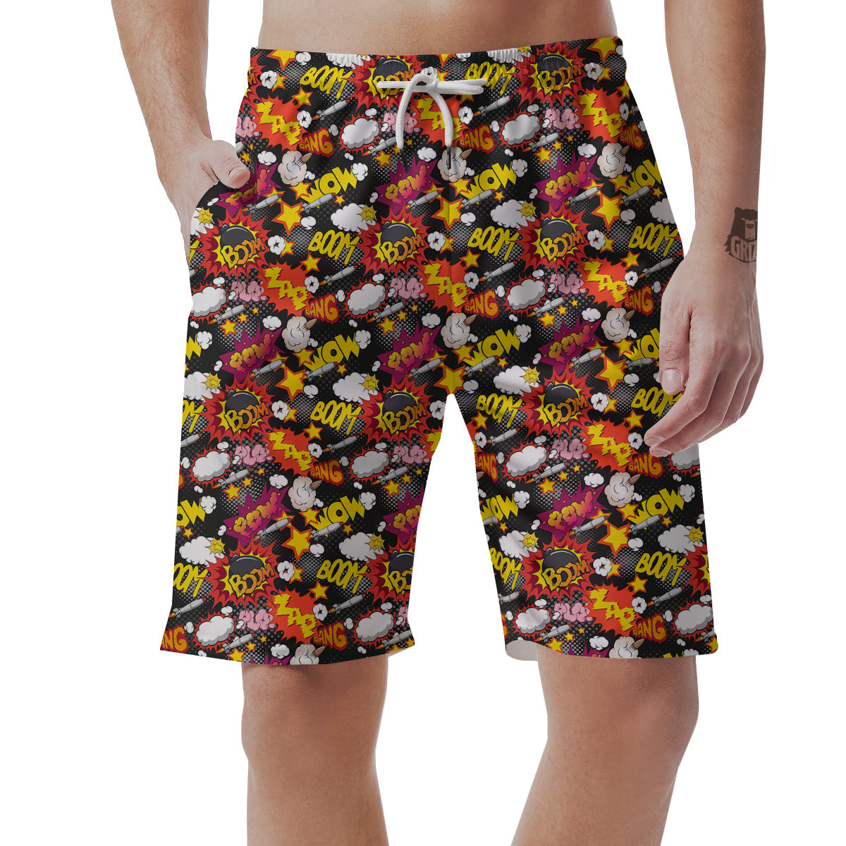 Bomb Boom Comic Graffiti Print Pattern Men's Shorts-grizzshop