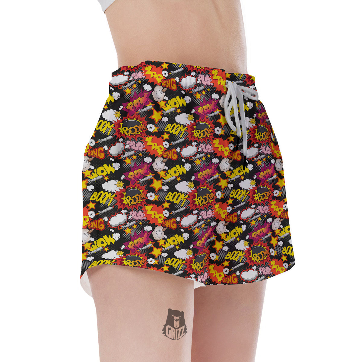 Bomb Boom Comic Graffiti Print Pattern Women's Shorts-grizzshop