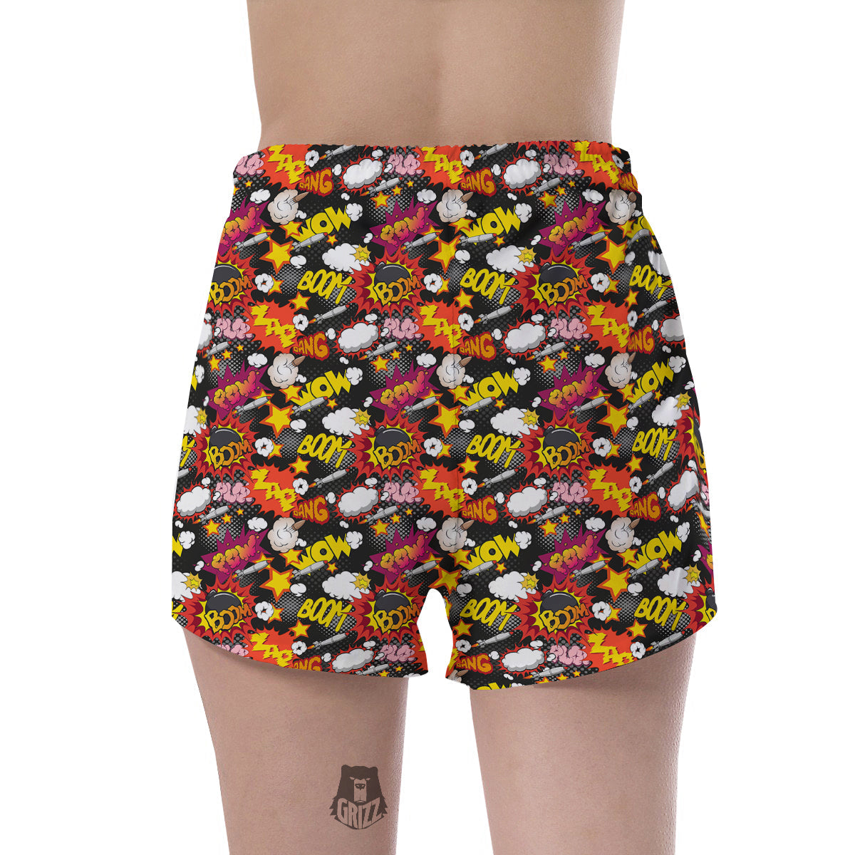Bomb Boom Comic Graffiti Print Pattern Women's Shorts-grizzshop