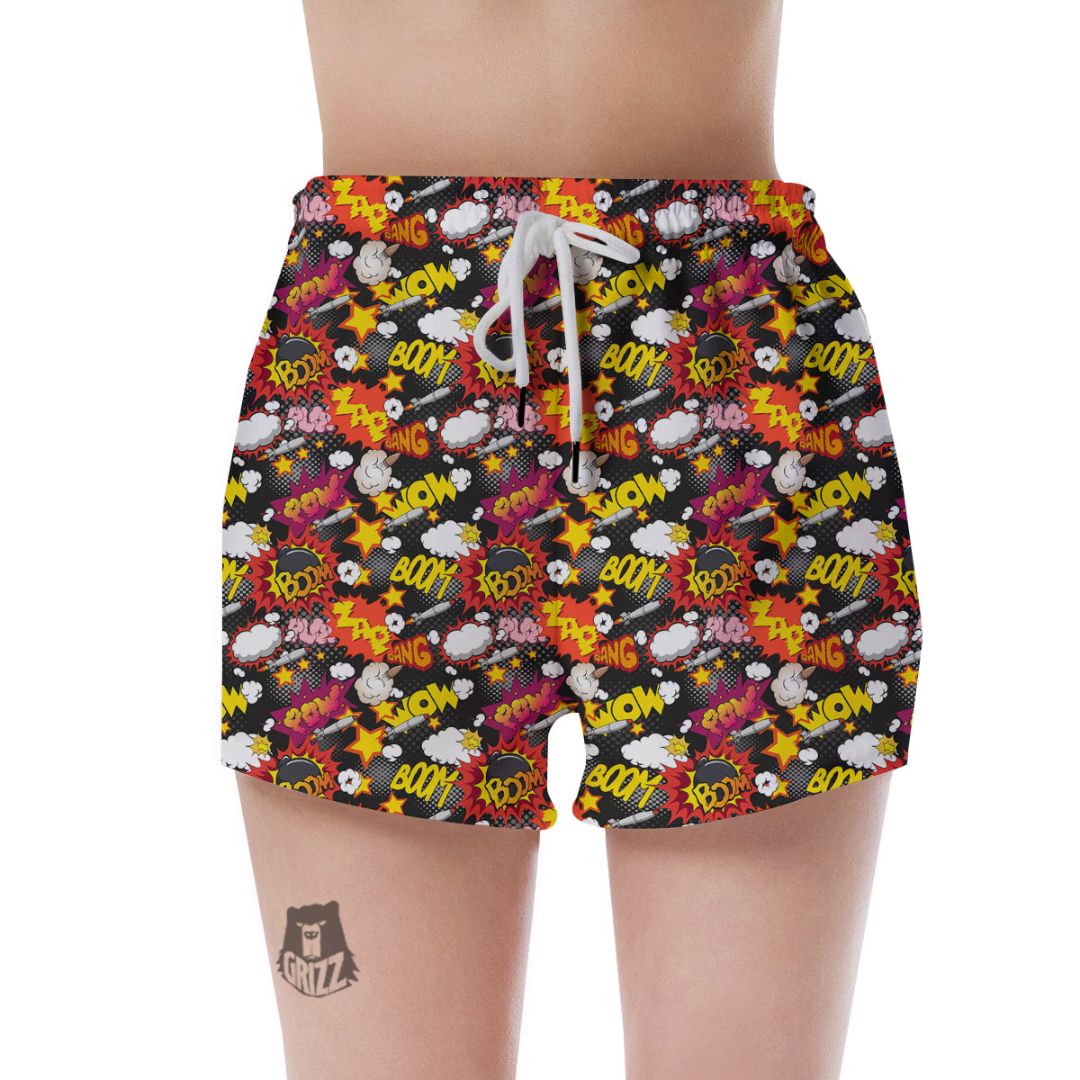 Bomb Boom Comic Graffiti Print Pattern Women's Shorts-grizzshop