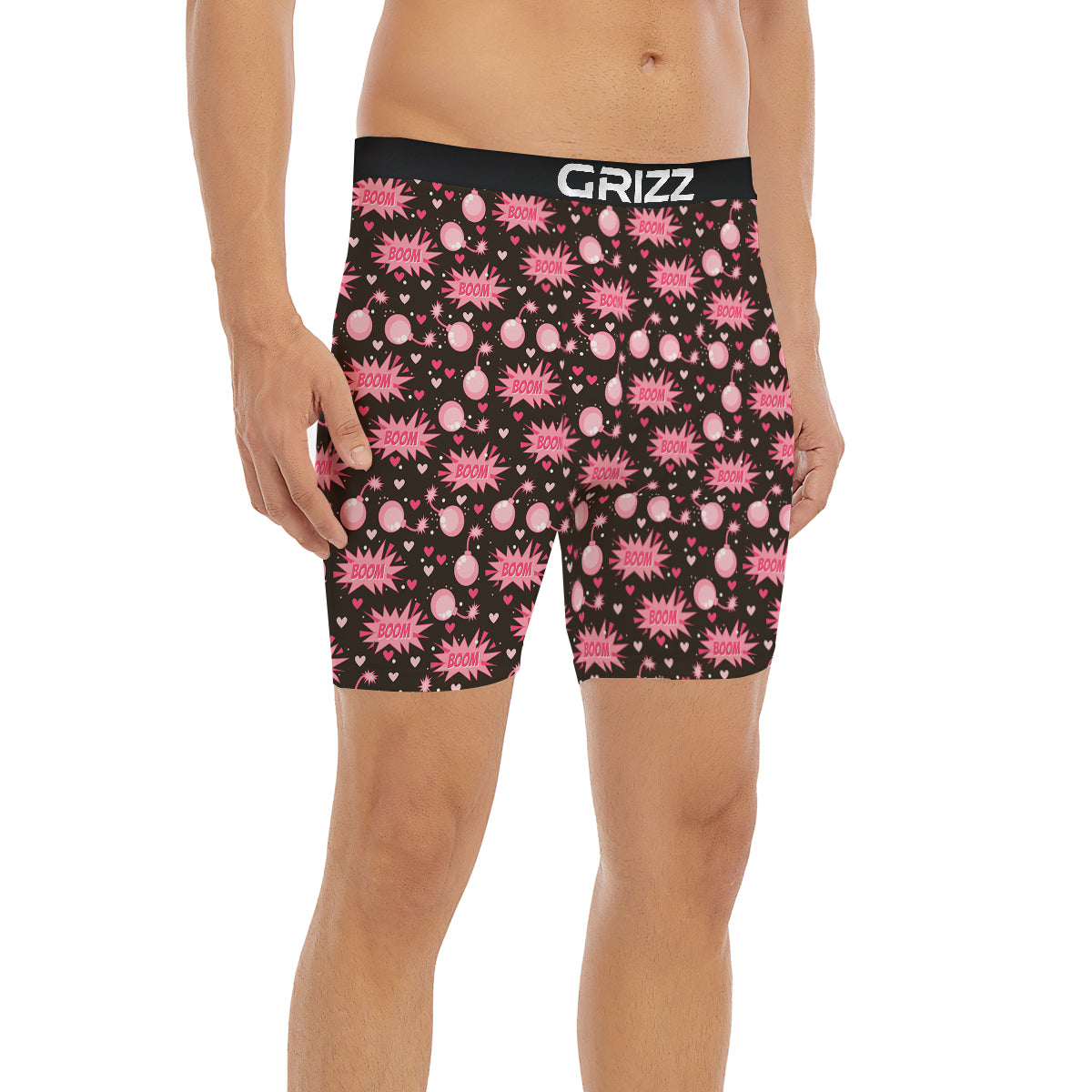 Bomb Boom Pink And Heart Print Pattern Boxer Briefs-grizzshop