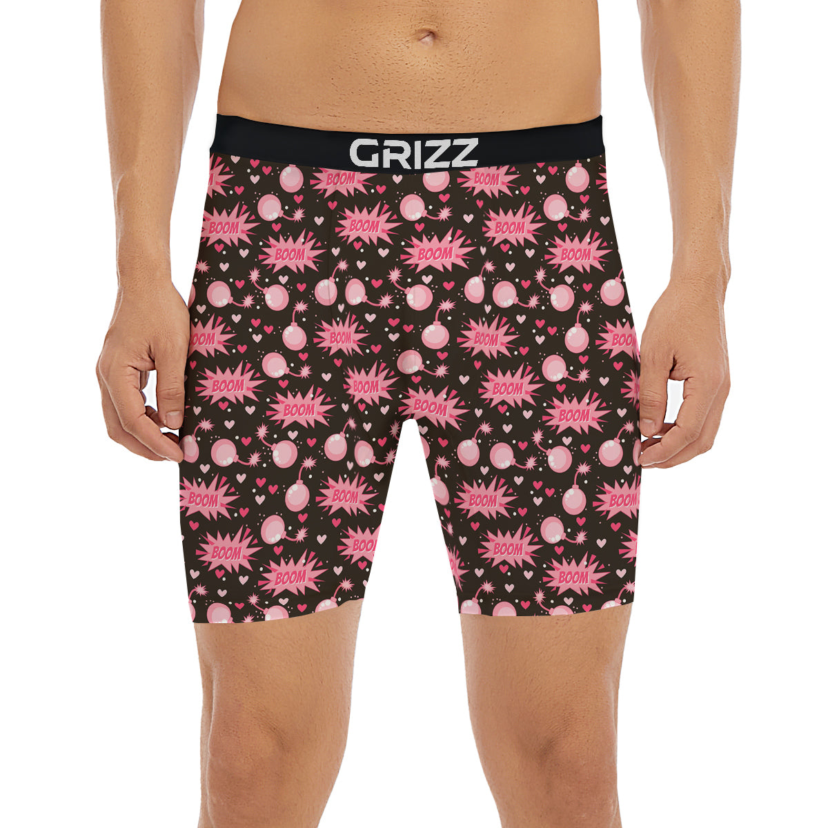 Bomb Boom Pink And Heart Print Pattern Boxer Briefs-grizzshop