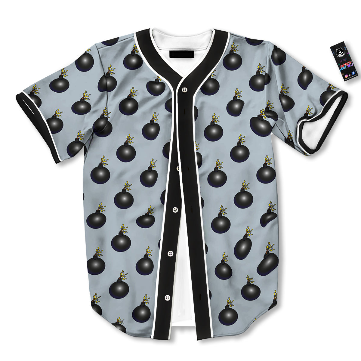 Bomb Vintage Print Pattern Baseball Jersey-grizzshop
