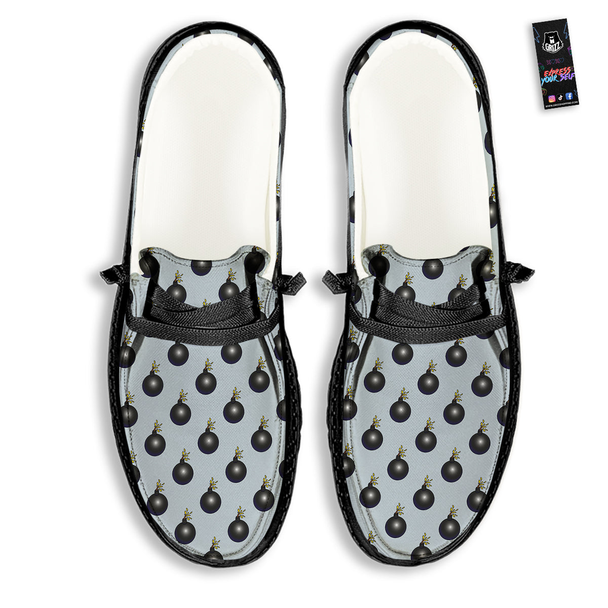 Bomb Vintage Print Pattern Black Loafers-grizzshop