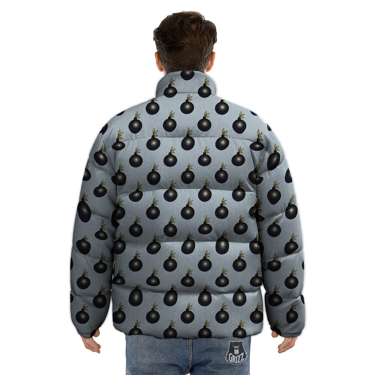 Bomb Vintage Print Pattern Puffer Jacket-grizzshop