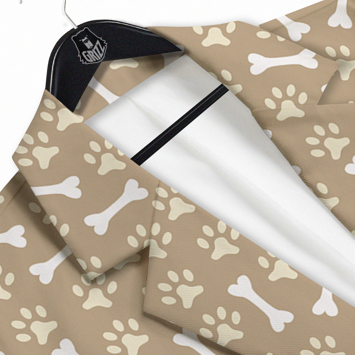 Bone And Beige Paw Print Pattern Men's Sport Coat-grizzshop