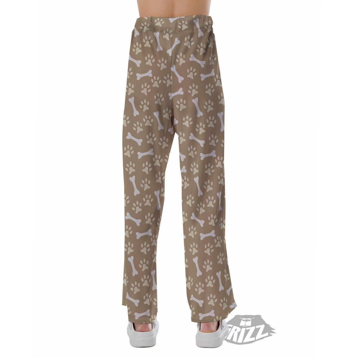 Bone And Beige Paw Print Pattern Pajama Pants-grizzshop
