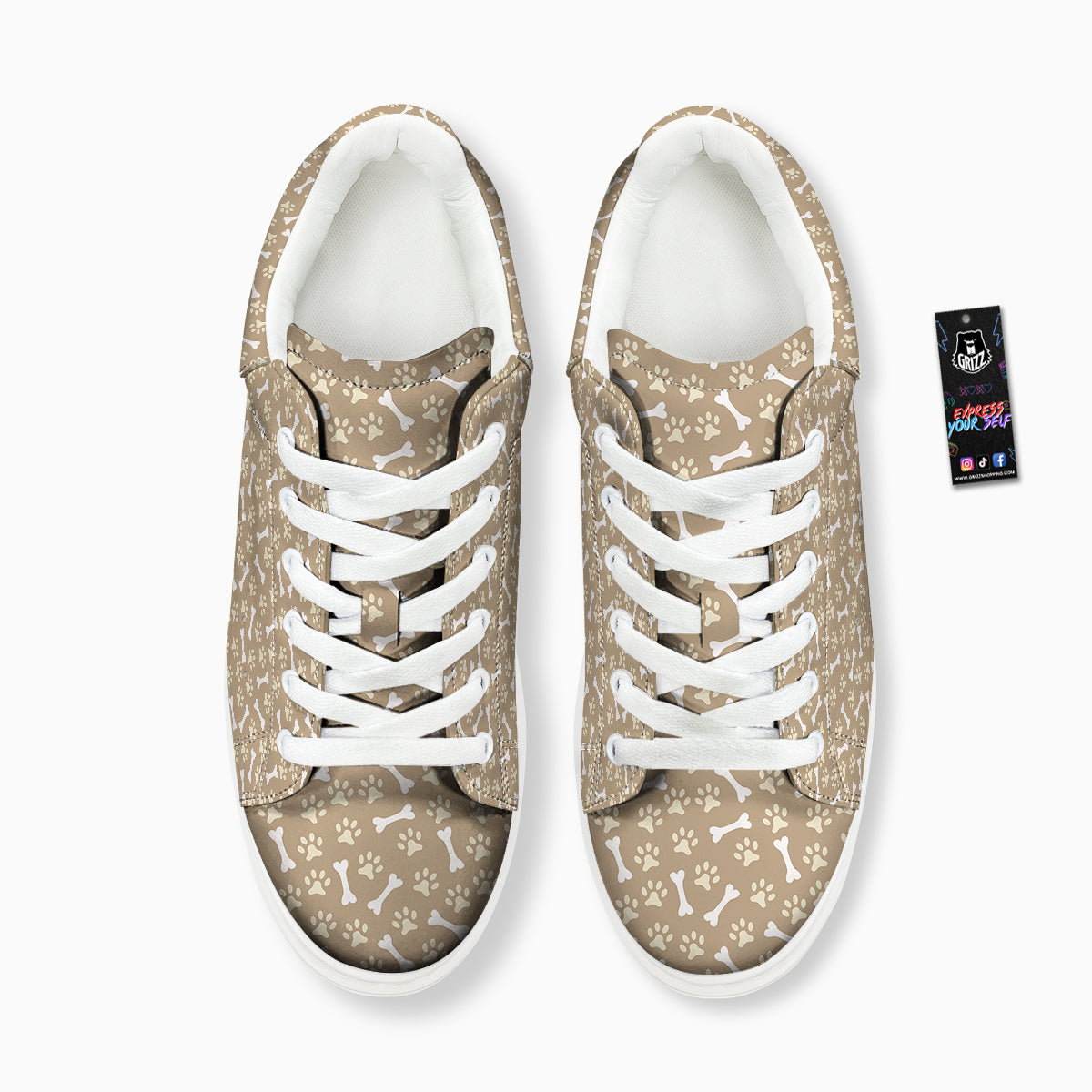Bone And Beige Paw Print Pattern Platform Shoes-grizzshop