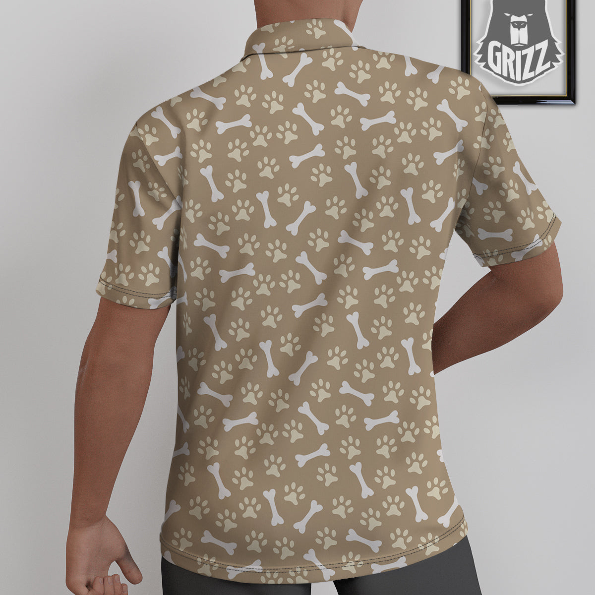 Bone And Beige Paw Print Pattern Untucked Shirts-grizzshop