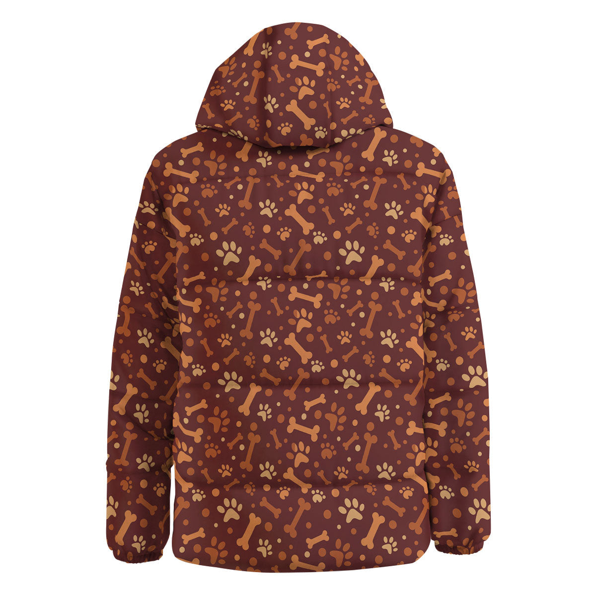Bone And Brown Paw Print Pattern Down Jacket-grizzshop