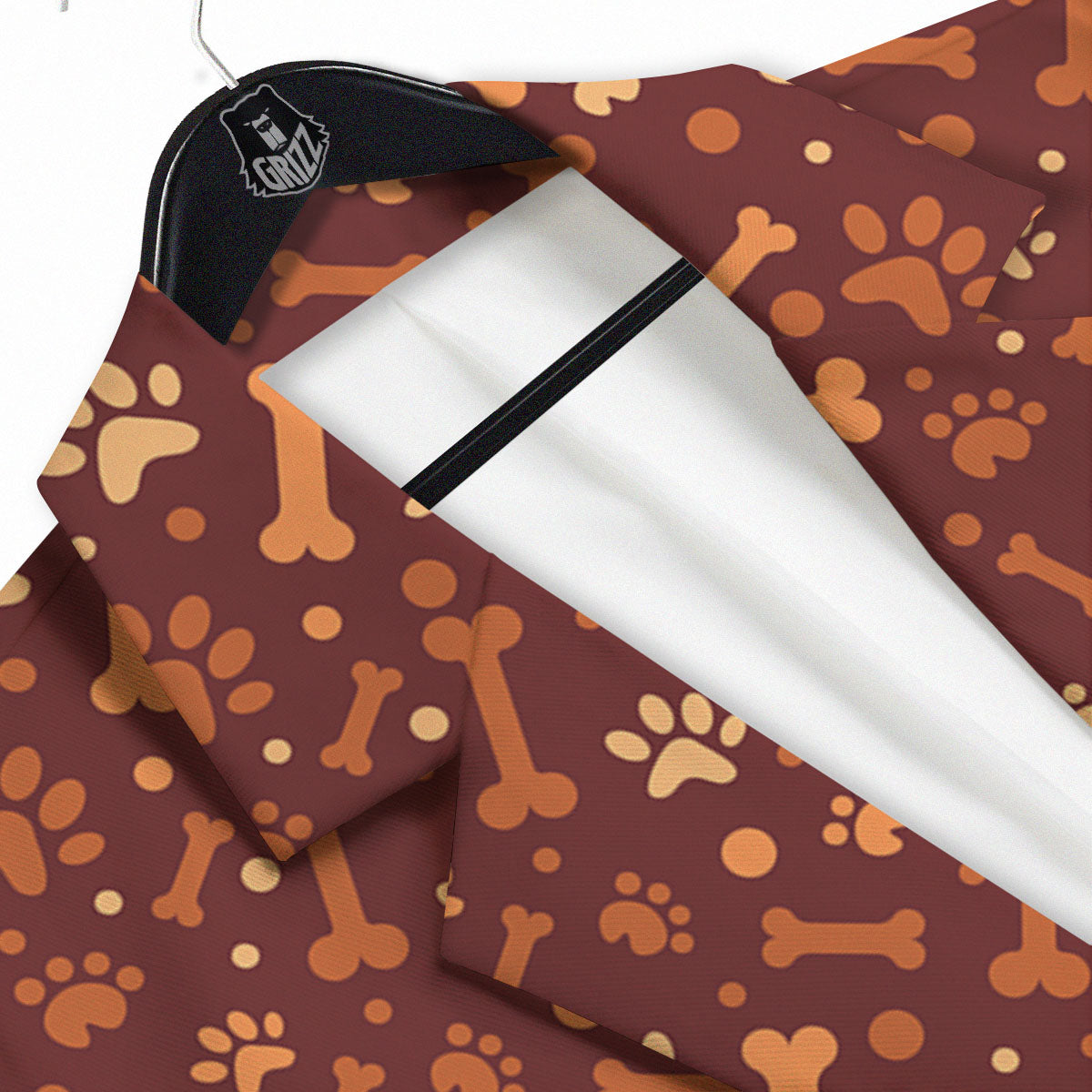 Bone And Brown Paw Print Pattern Men's Sport Coat-grizzshop