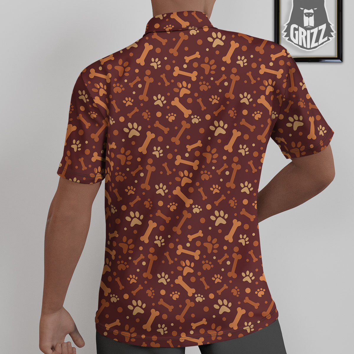 Bone And Brown Paw Print Pattern Untucked Shirts-grizzshop