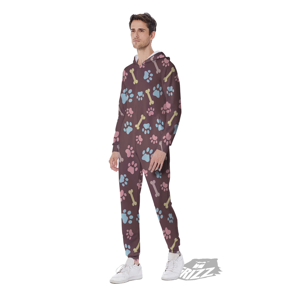 Bone And Colorful Paw Print Pattern Men's Jumpsuit-grizzshop