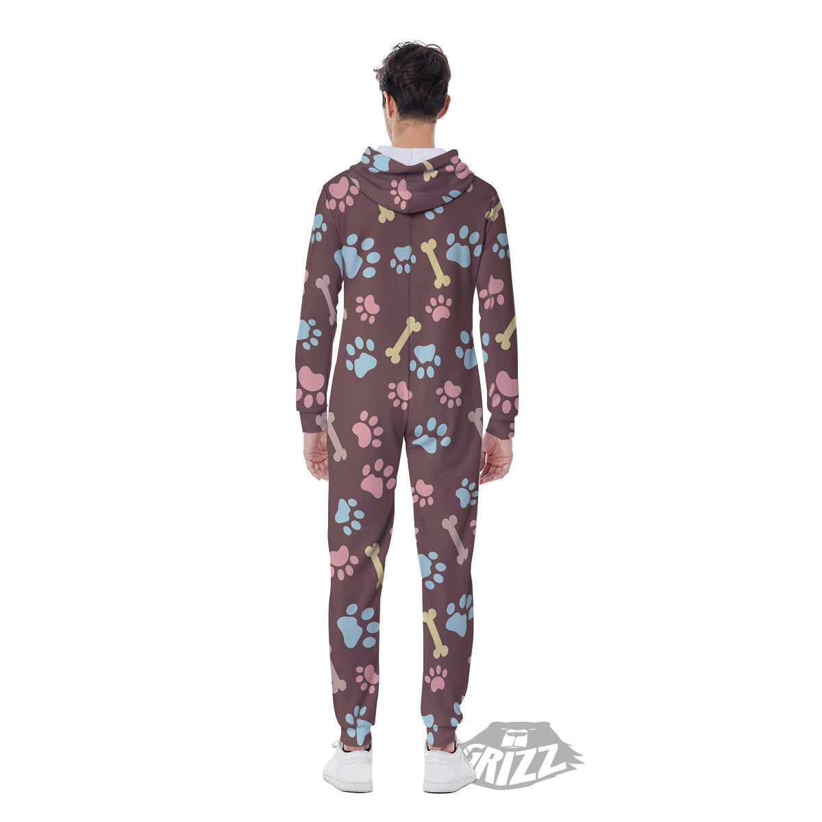 Bone And Colorful Paw Print Pattern Men's Jumpsuit-grizzshop
