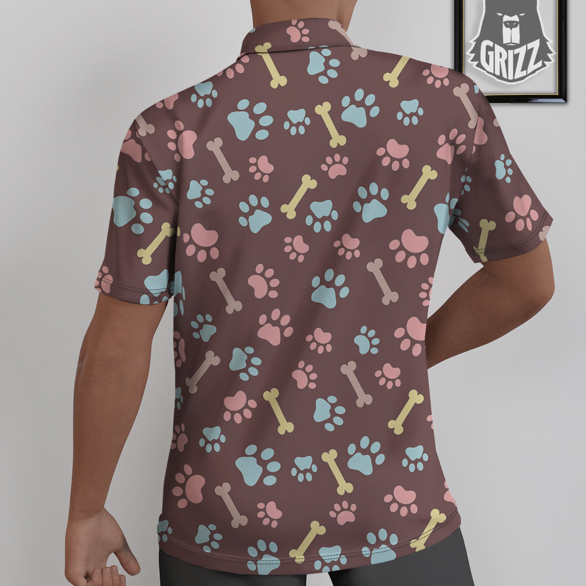 Bone And Colorful Paw Print Pattern Untucked Shirts-grizzshop