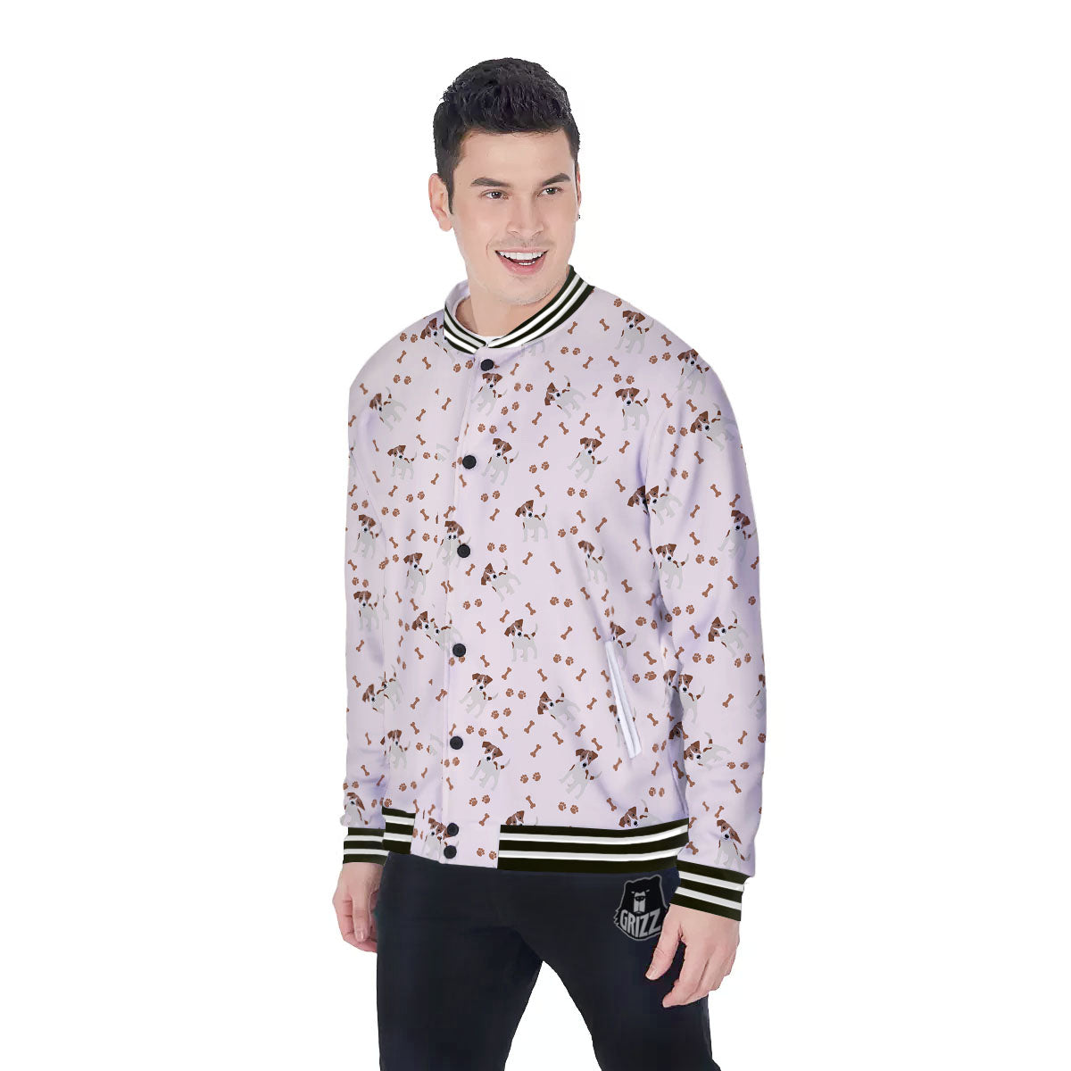 Bone And Jack Russell Terrier Print Pattern Baseball Jacket-grizzshop