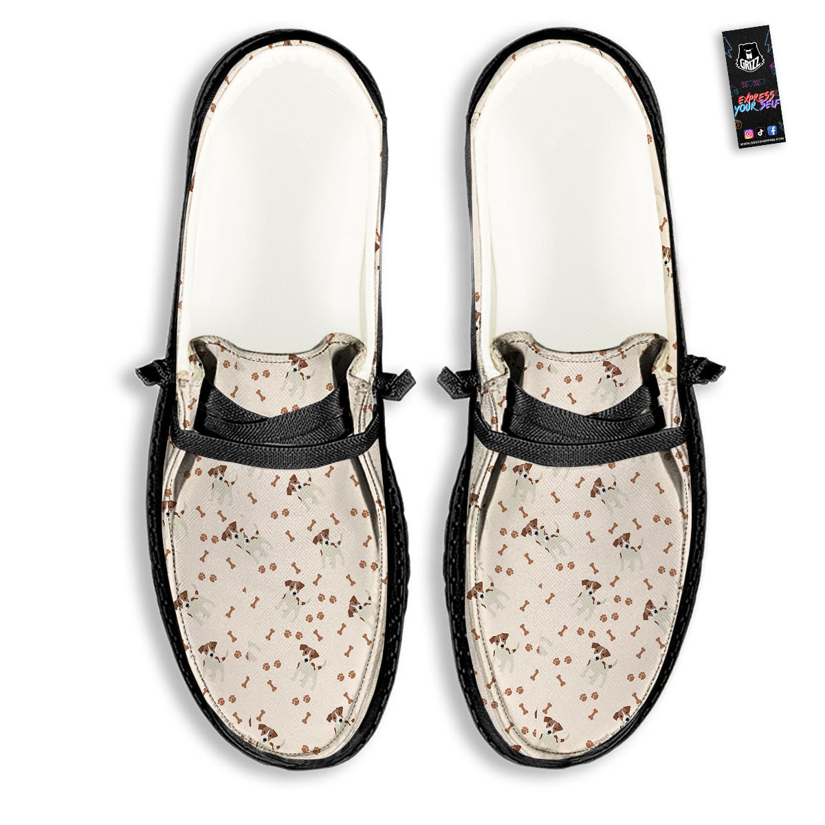 Bone And Jack Russell Terrier Print Pattern Black Loafers-grizzshop