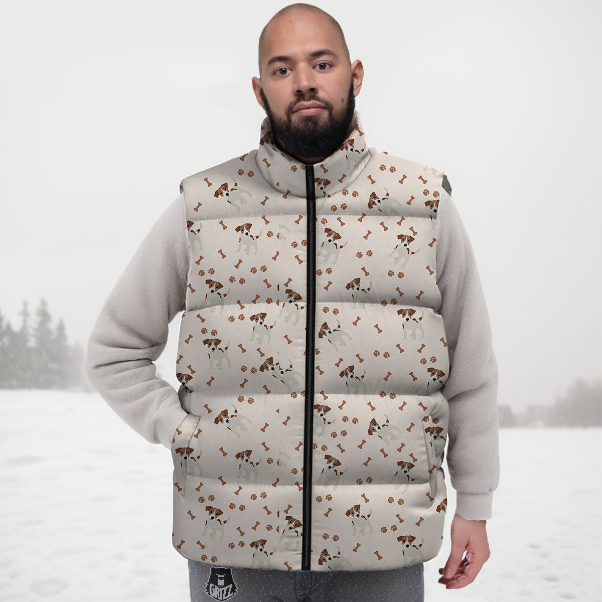Bone And Jack Russell Terrier Print Pattern Down Vest