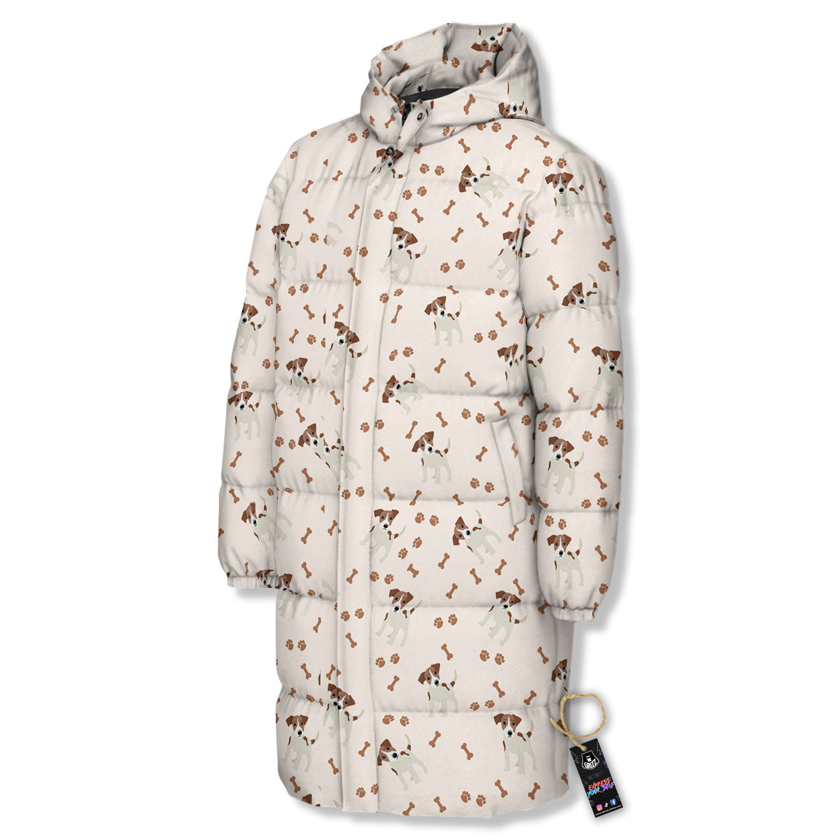 Bone And Jack Russell Terrier Print Pattern Long Down Jacket-grizzshop