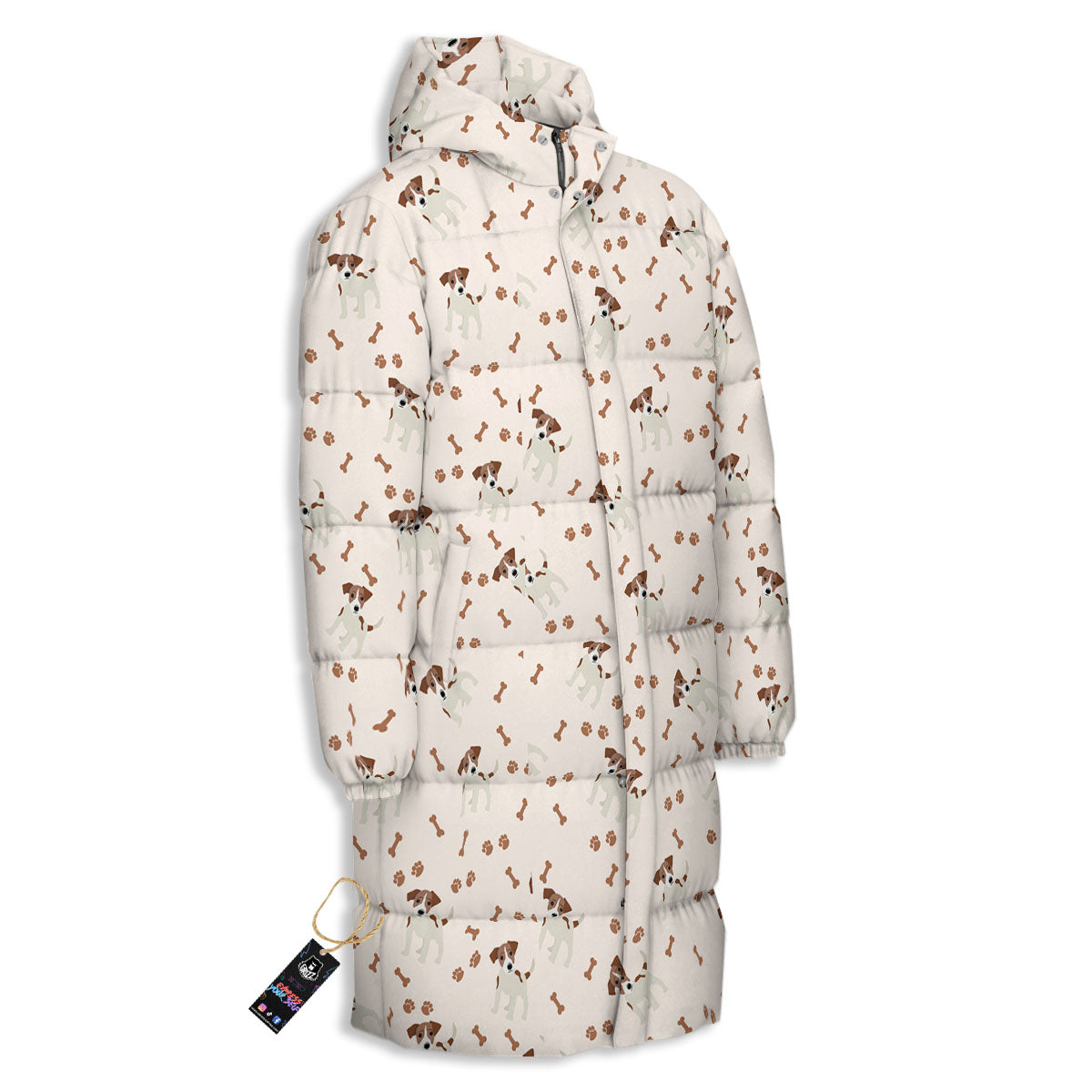 Bone And Jack Russell Terrier Print Pattern Long Down Jacket-grizzshop