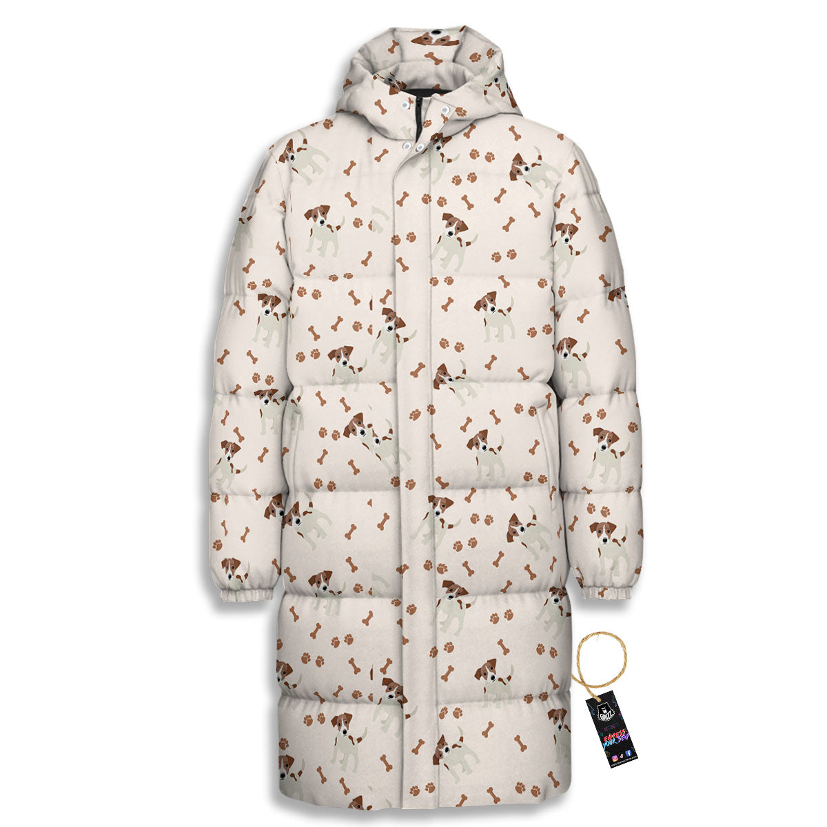 Bone And Jack Russell Terrier Print Pattern Long Down Jacket-grizzshop