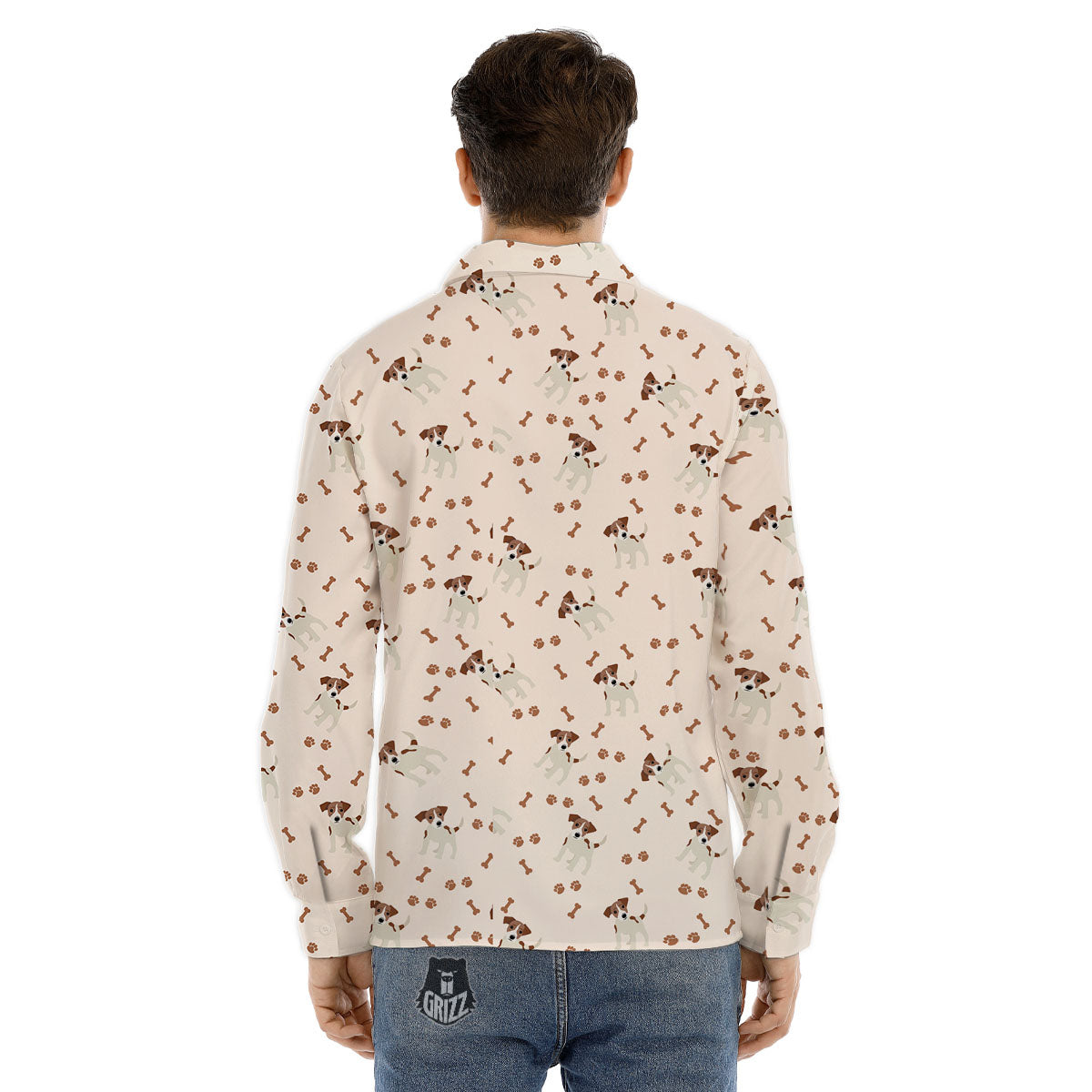 Bone And Jack Russell Terrier Print Pattern Men's Dress Shirts-grizzshop