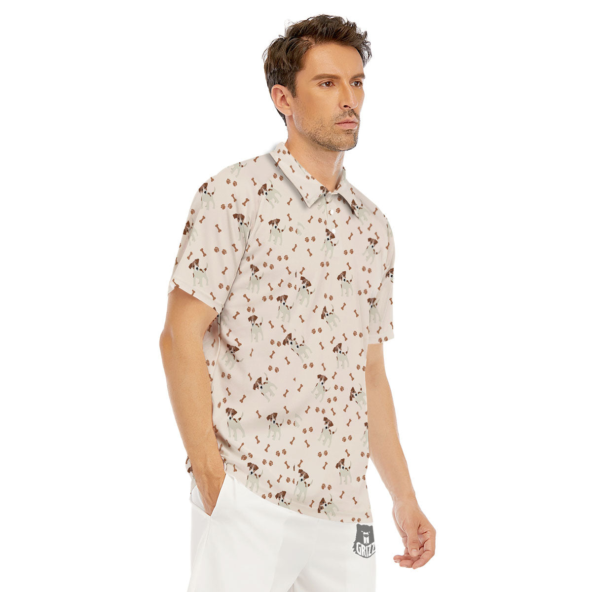 Bone And Jack Russell Terrier Print Pattern Men's Golf Shirts-grizzshop