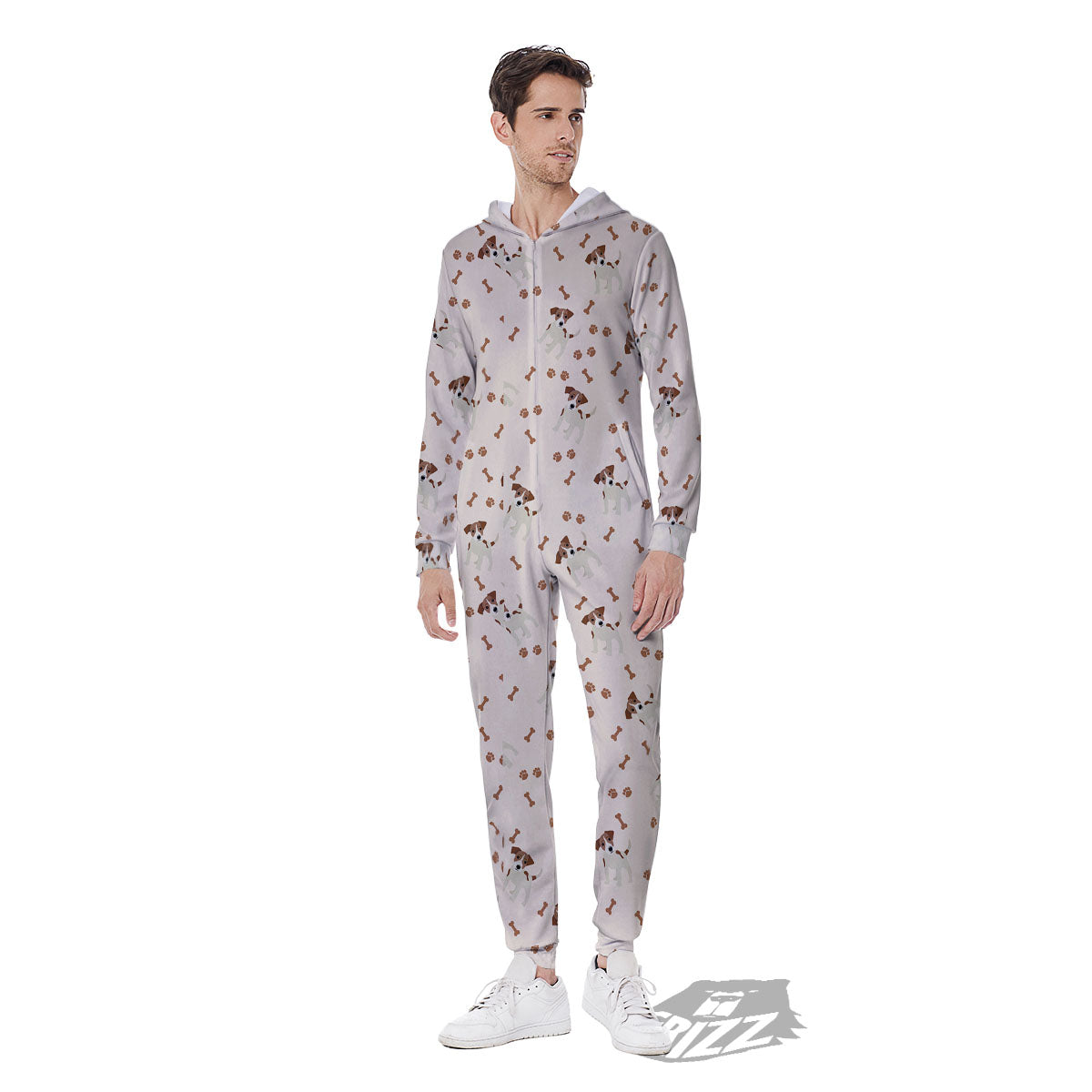 Bone And Jack Russell Terrier Print Pattern Men's Jumpsuit-grizzshop
