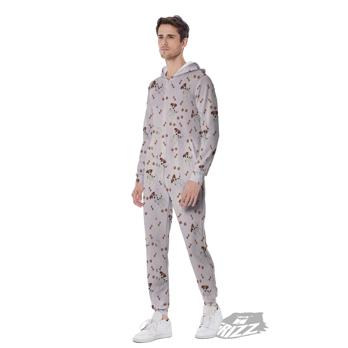 Bone And Jack Russell Terrier Print Pattern Men's Jumpsuit-grizzshop