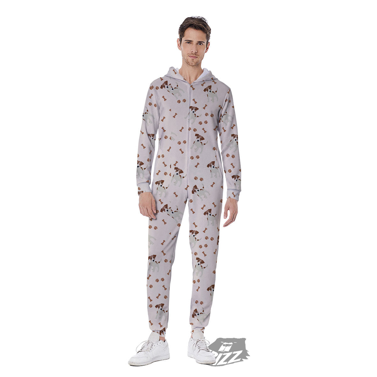 Bone And Jack Russell Terrier Print Pattern Men's Jumpsuit-grizzshop