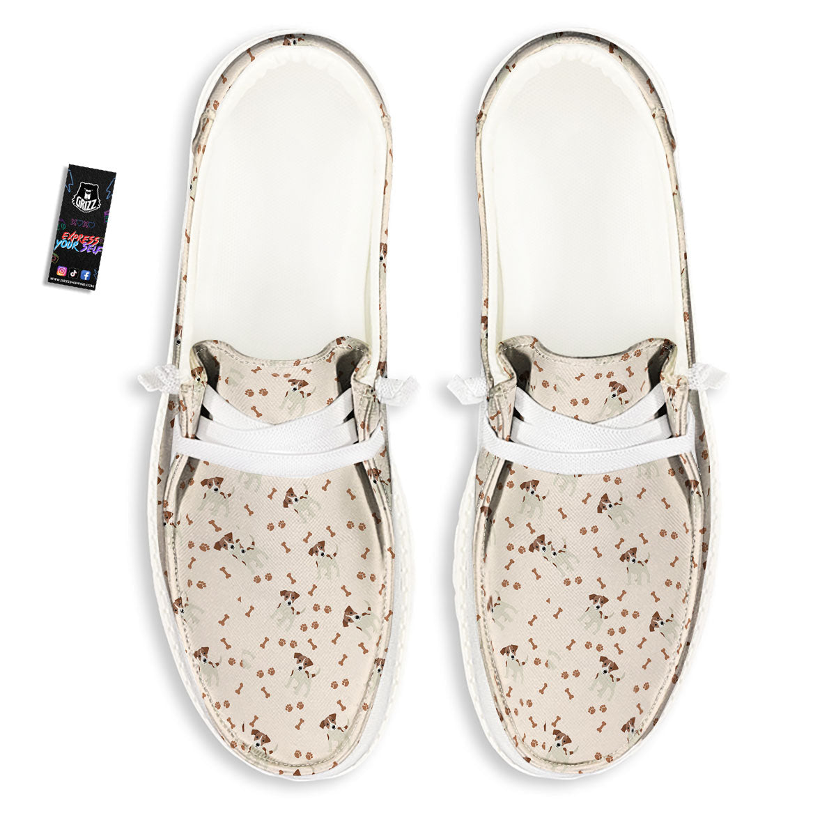 Bone And Jack Russell Terrier Print Pattern White Loafers-grizzshop