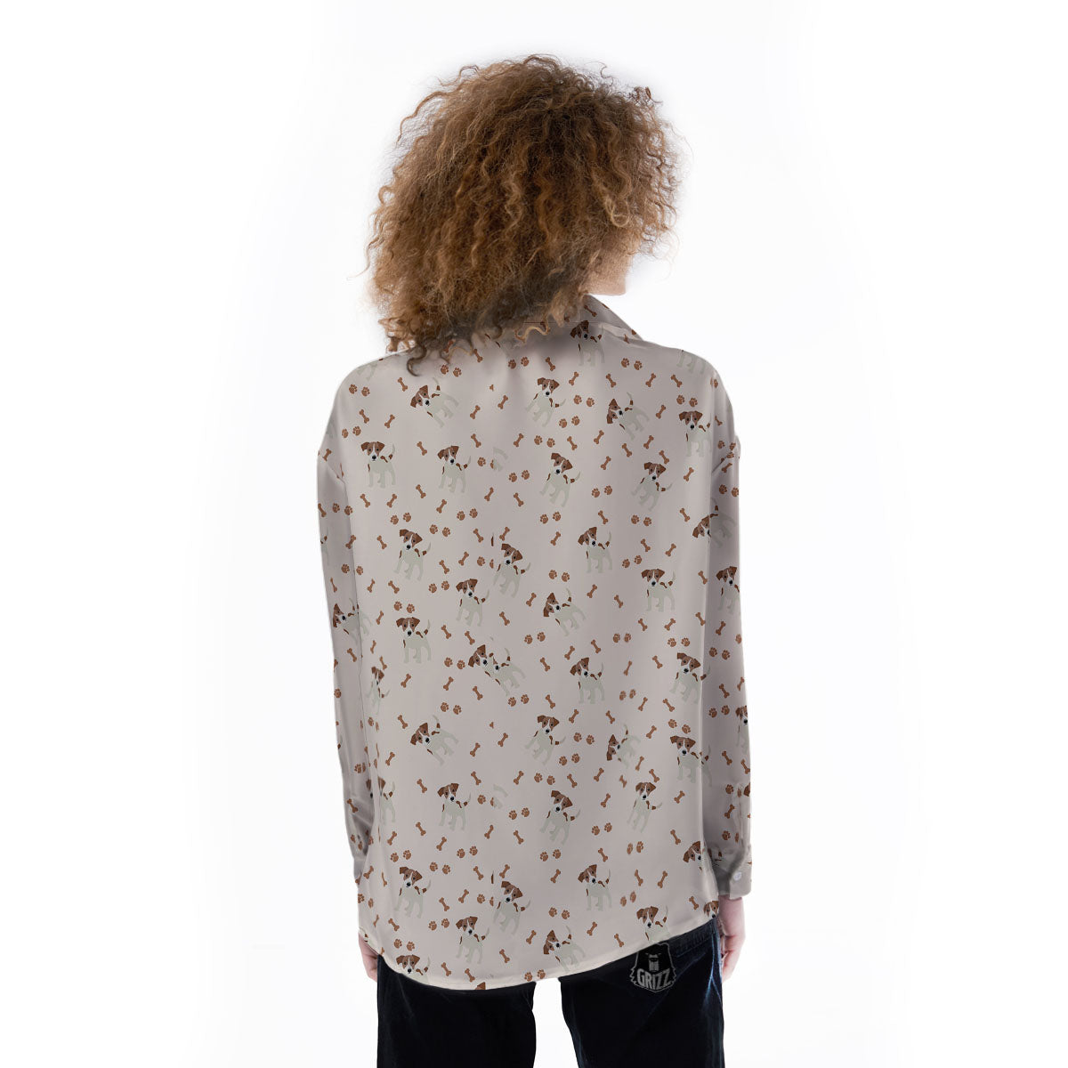 Bone And Jack Russell Terrier Print Pattern Women's Long Sleeve Shirts-grizzshop