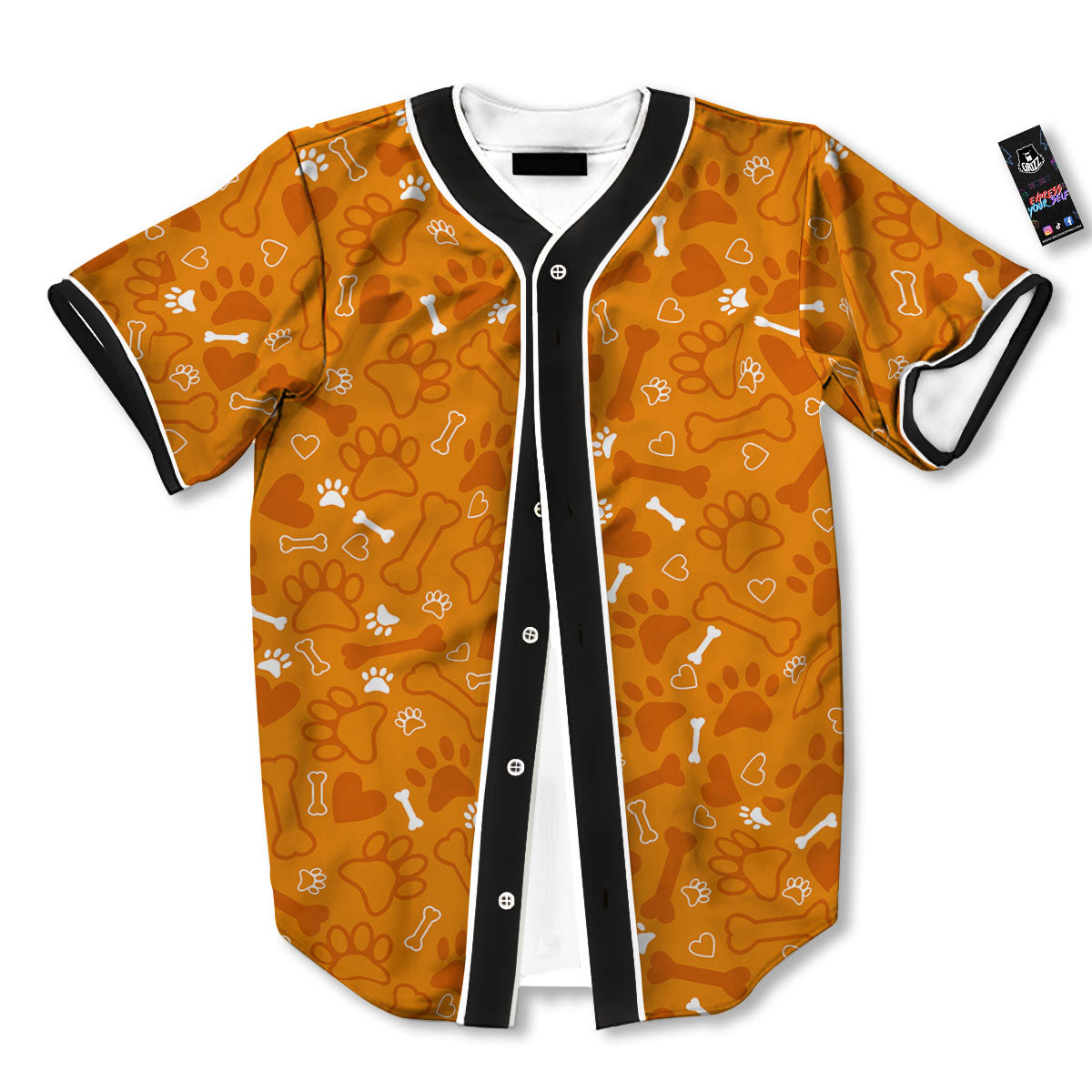 Bone And Orange Paw Print Pattern Baseball Jersey-grizzshop