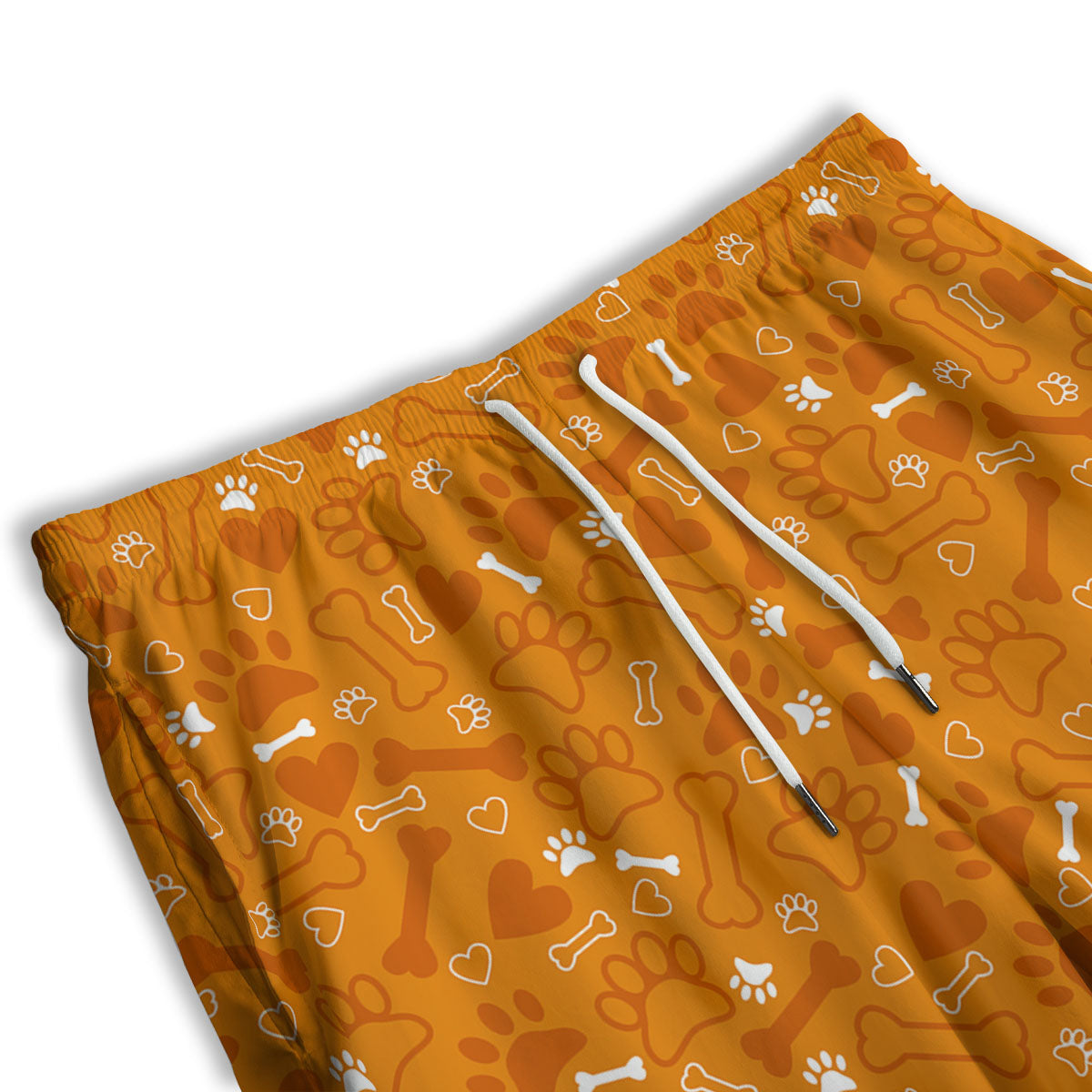 Bone And Orange Paw Print Pattern Men's Athletic Shorts