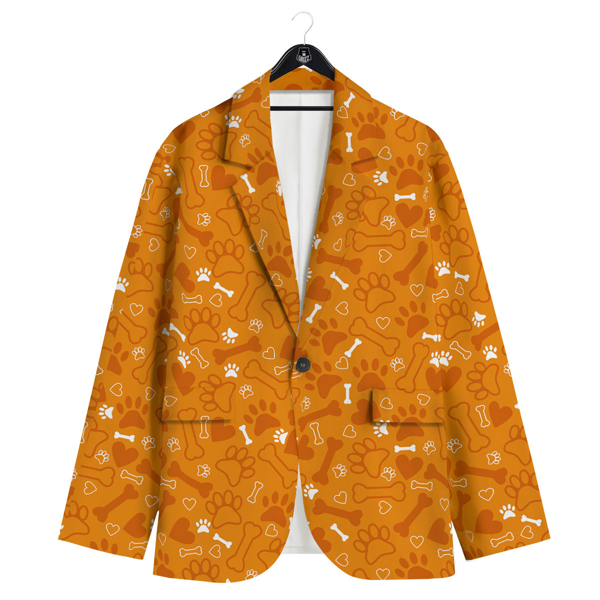 Bone And Orange Paw Print Pattern Men's Sport Coat-grizzshop