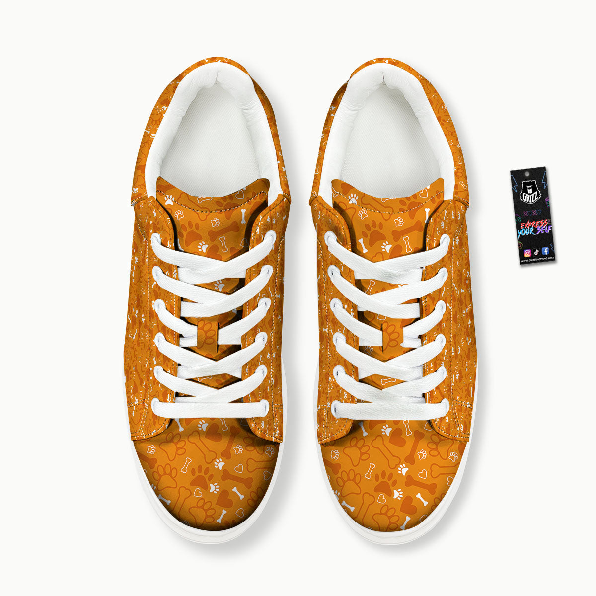 Bone And Orange Paw Print Pattern Platform Shoes-grizzshop