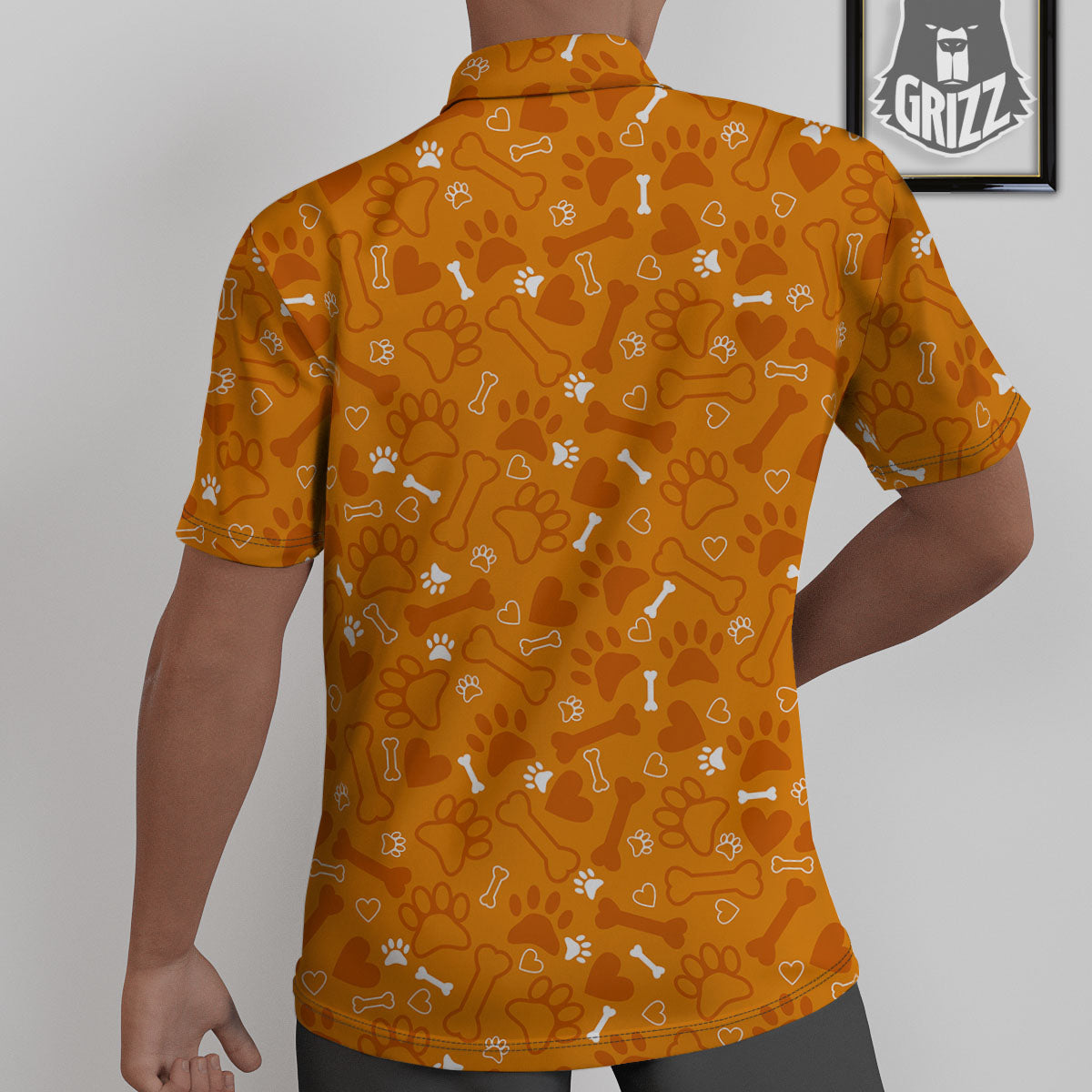Bone And Orange Paw Print Pattern Untucked Shirts-grizzshop