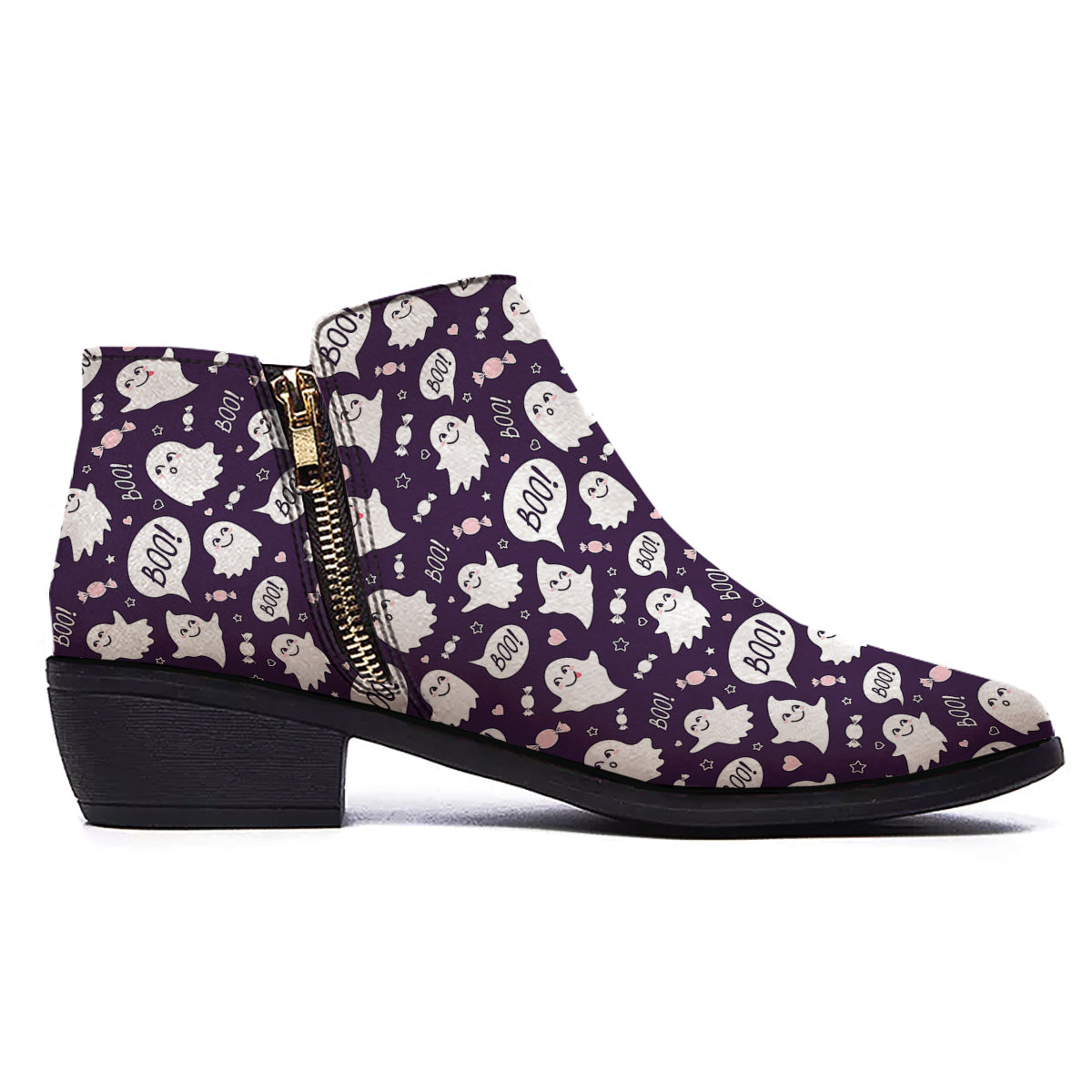 Boo Cute Ghost Print Pattern Ankle Boots-grizzshop