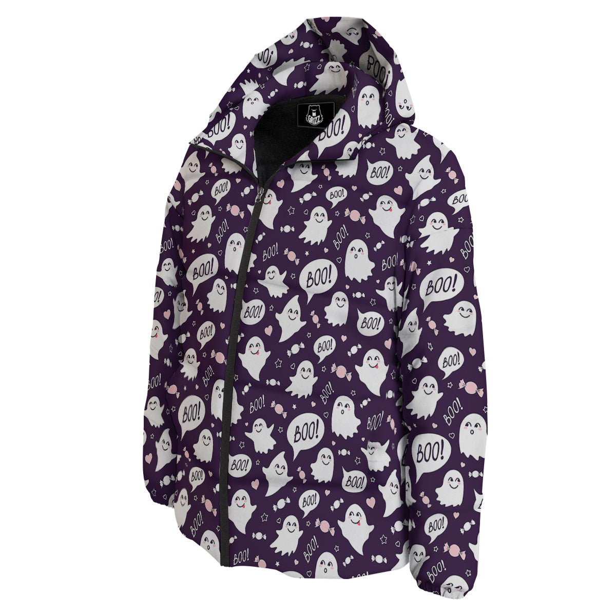 Boo Cute Ghost Print Pattern Down Jacket-grizzshop